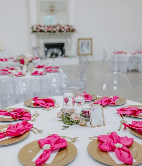reception flowers on table and on mantle